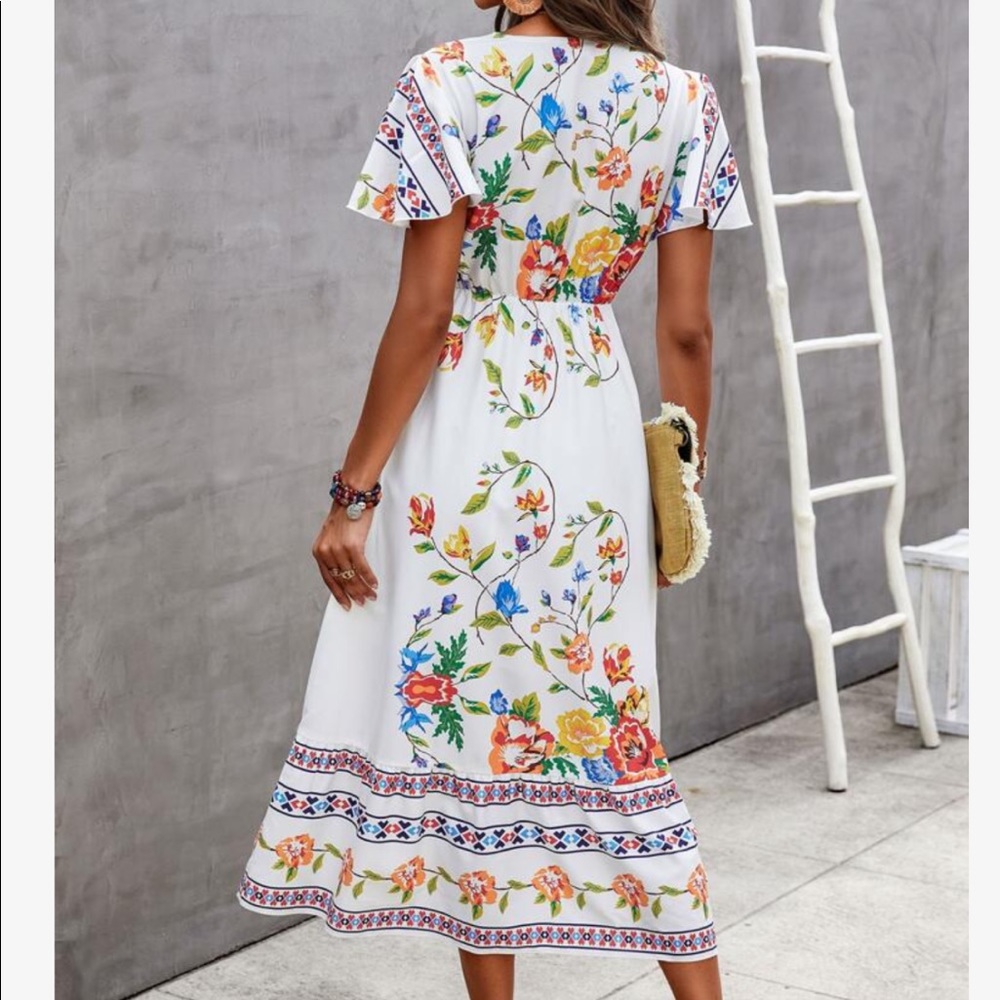 Boho Floral Paisley Print Butterfly Sleeve Dress - Picture 7 of 7
